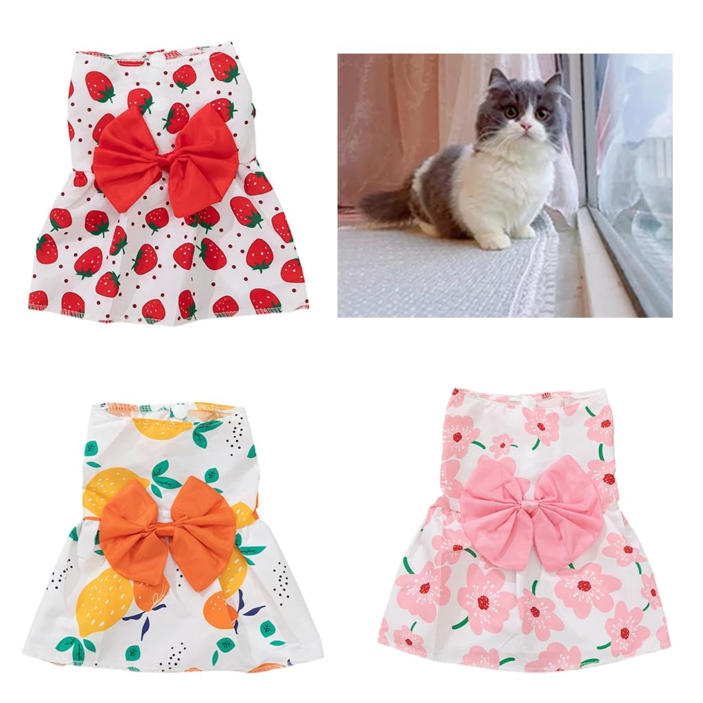 Dog Dress Pet Camping Flowers Print Dress Pet Dress Dog Bowknot Decors Skirt Cats Dress Dog Clothes for Small Dogs Girl