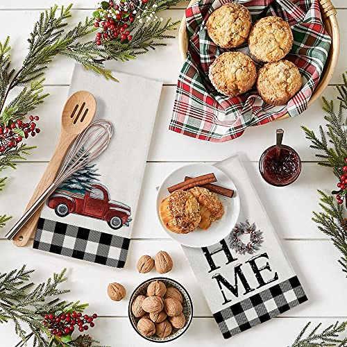 Arkeny Christmas Dish Towels For Christmas Decor Buffalo Plaid Kitchen Towels 18X26 Inch Xmas Wreath Washcloths Seasonal Ultra Absorbent Bar Drying Noel Home Hand Towel For Cooking Set Of 2 #TOP5