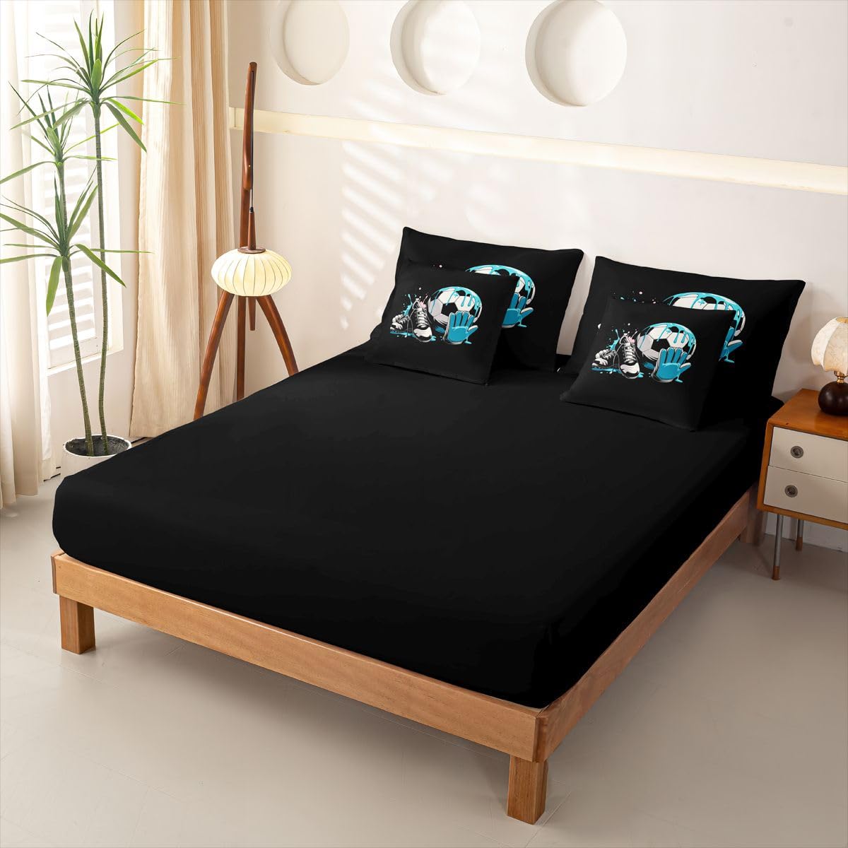 Loussiesd Juego de funda de edredón de fútbol de 7 piezas, tamaño King, juego de ropa de cama para niños y niñas, con funda de edredón, sábanas, fundas de almohada, fundas de cojín