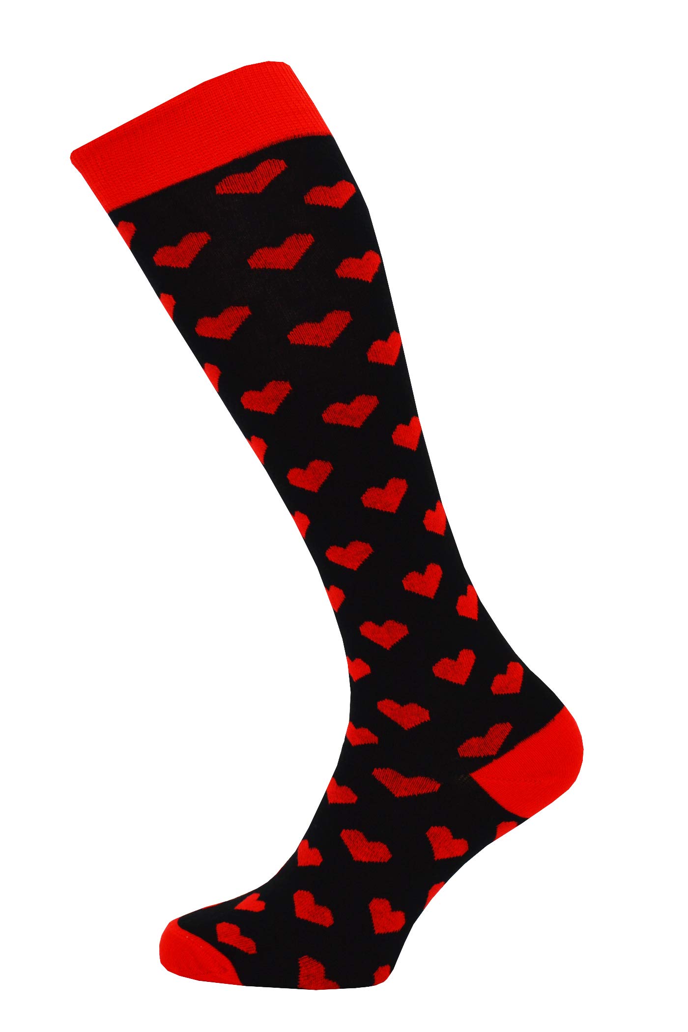 There Every Step Heartbeat - Red Hearts Heart Design Girls Valentine Knee High Socks (Black)
