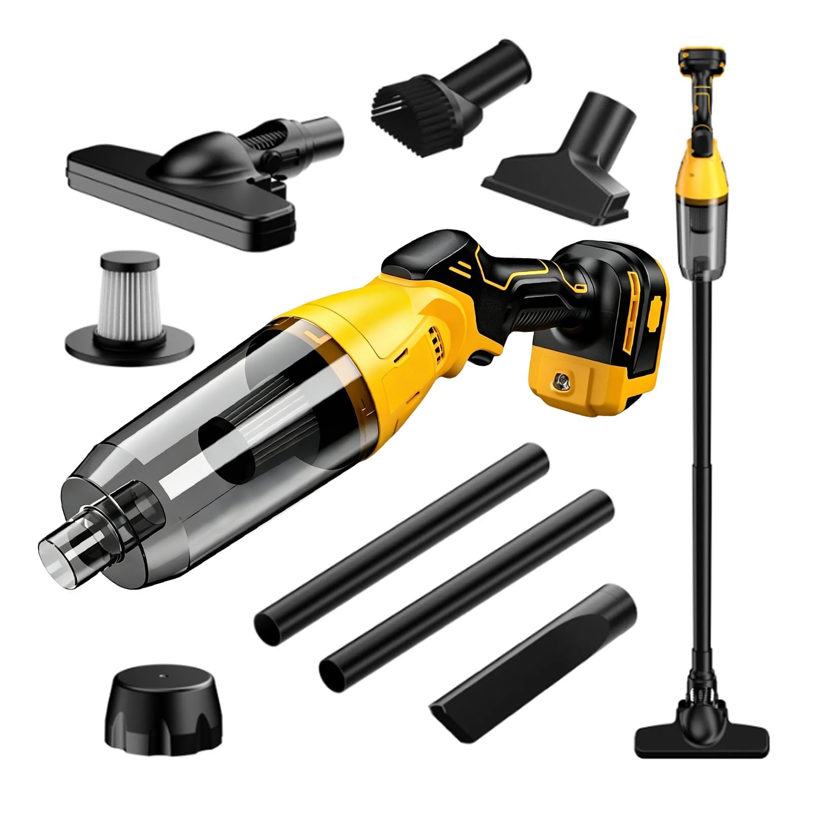 Aspiradora a batería compatible con Dewalt 18 V 20 V, 22000 Pa, aspiradora de mano portátil con 4 boquillas y depósito de polvo de 600 ml, aspiradora multifunción con batería para suelos, alfombras