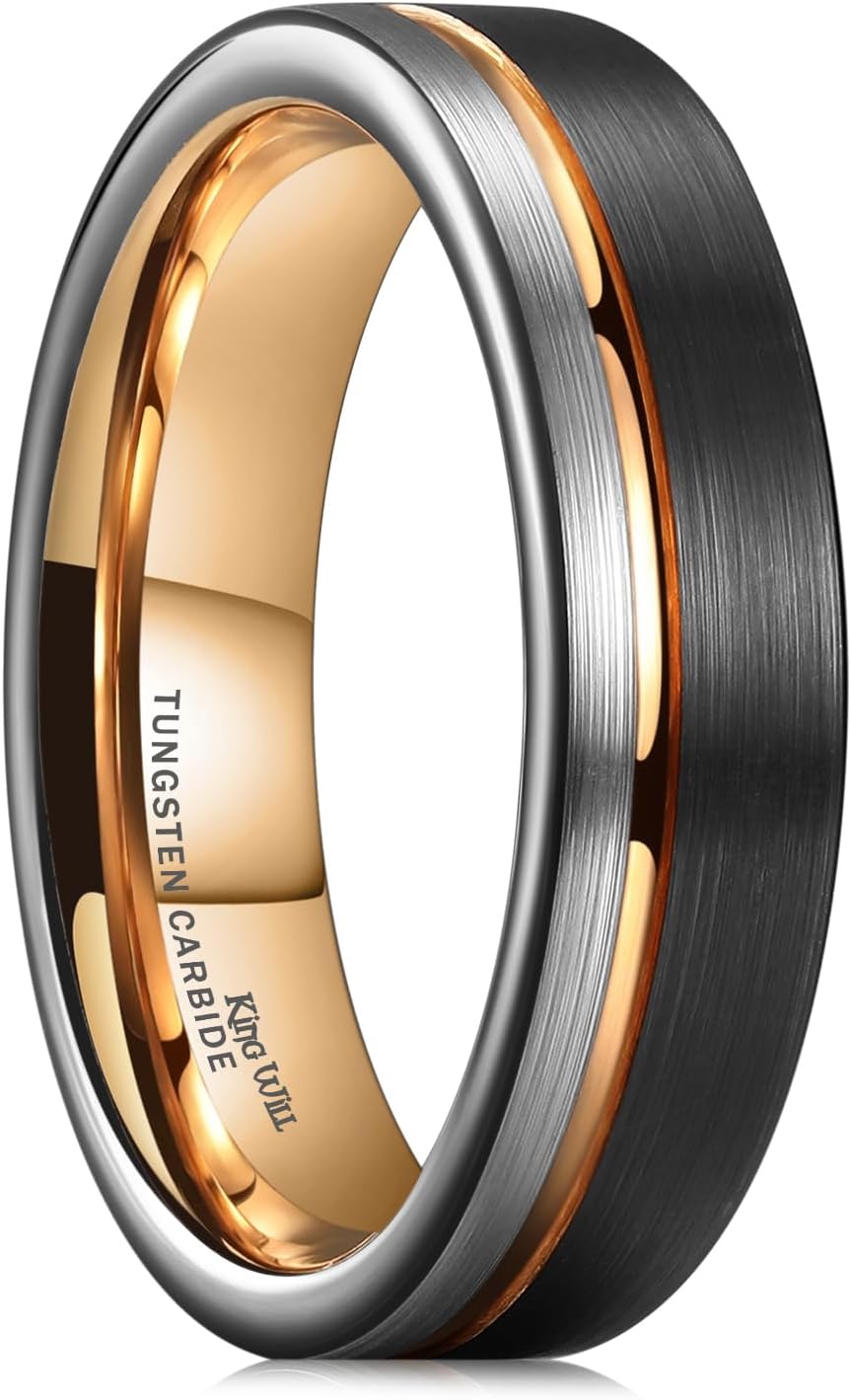 Mens Tungsten Carbide Wedding Band with Groove Design, 6/7/8mm Width, Brushed/Polished Finish Men's Rings Comfort Fit