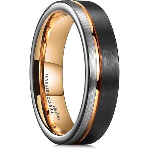 King Will LOOP Mens Women Tungsten Carbide Wedding Band 6mm/8mm Ring Black Silver Blue Brushed Gold Groove Tungsten Rings Comfort Fit
