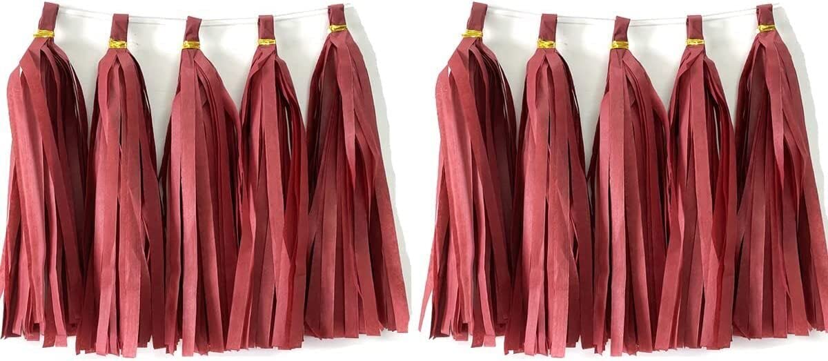 EliteKoopers 10Pcs Burgundy Tissue Tassels Paper Garland Hanging Bunting For Wedding Birthday Party Decor