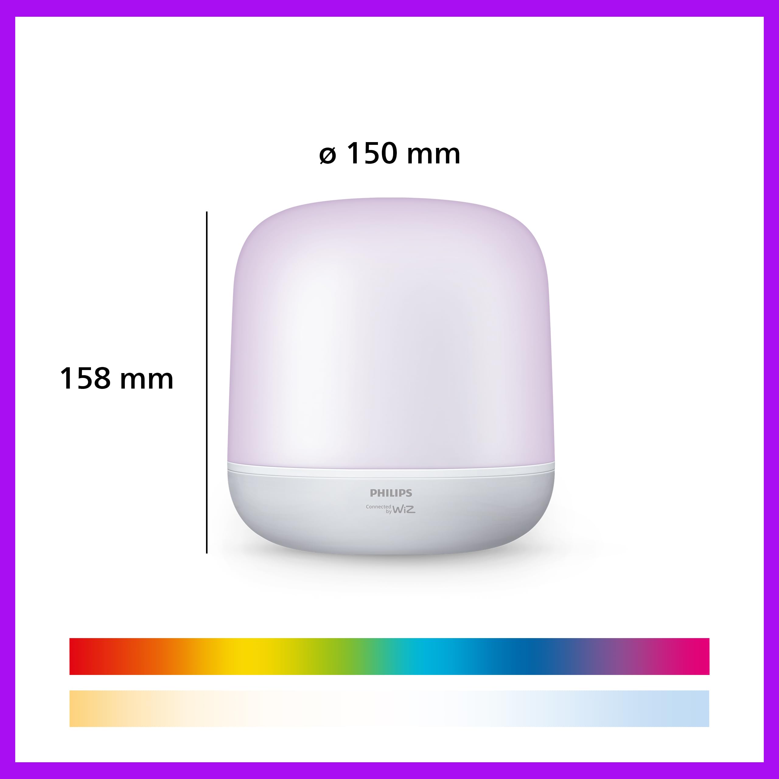 Philips Smart Lighting Lámpara de Sobremesa Hero, Todo Color, Luz Regulable Blanca Cálida a Fría, Control Táctil, Connected by WiZ, Sincronización de Música, Alexa, Google Home, Apple Home