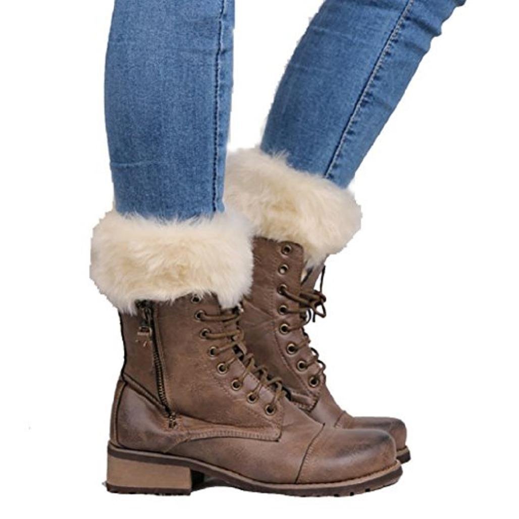 Greenlans Women's Beige Autumn Winter Fashion Furry Ribbed Boot Cuffs Boot Toppers Leg Warmers