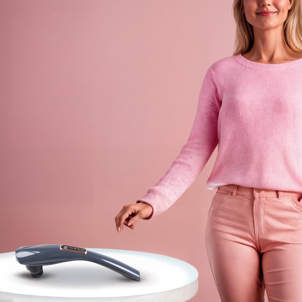 GLOBAL RELAX® EGO Multifunctional Wireless Body Massager Grey Shiatsu Massage Percussion 6 Interchangeable Heads 10 Intensity Levels LCD Display