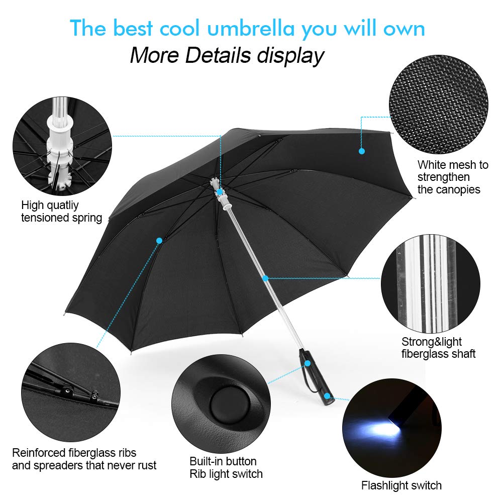 Parasol Led Parasole Led Tkanina Poliestrowa Zasilany z Baterii 7 Zmiana Koloru Led Parasol Latarka do Bezpiecznego Nocnego Chodzenia Przezroczysty (Czarny)
