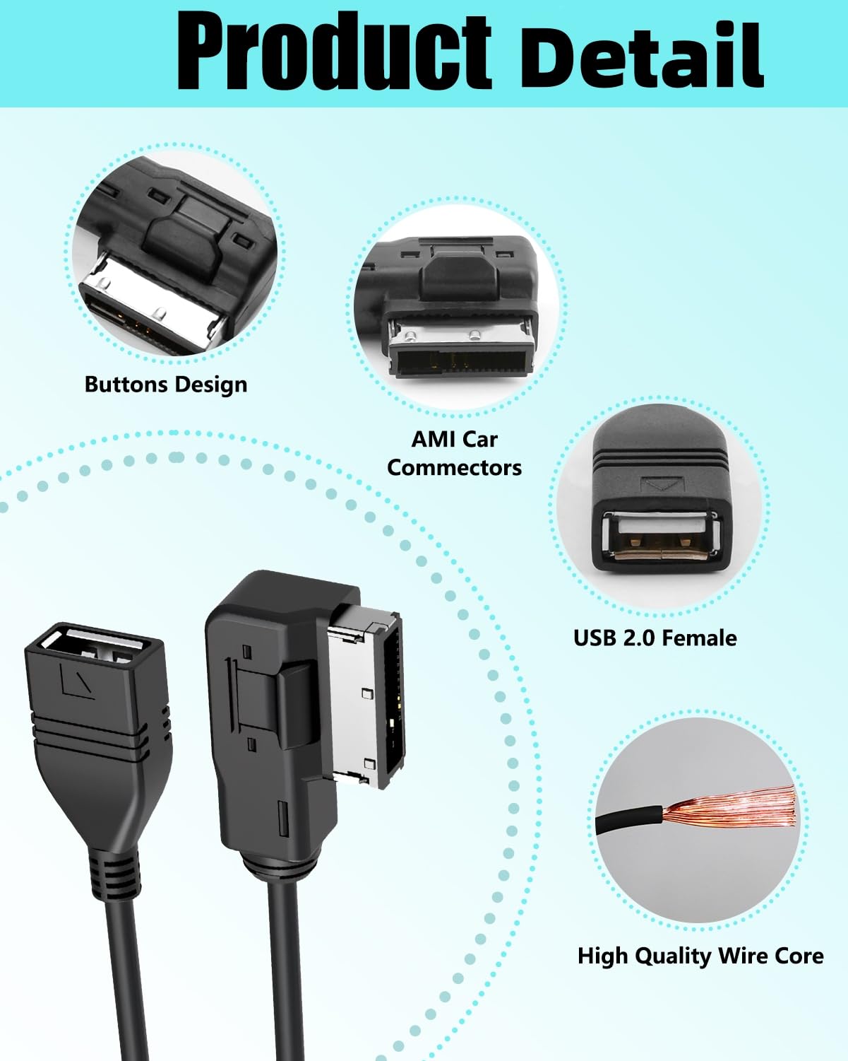 Media In AMI MDI to Stereo 3.5mm Audio USB-C Aux Adapter Cable For Car VW AUDI 2014 A4 A6 Q5 Q7