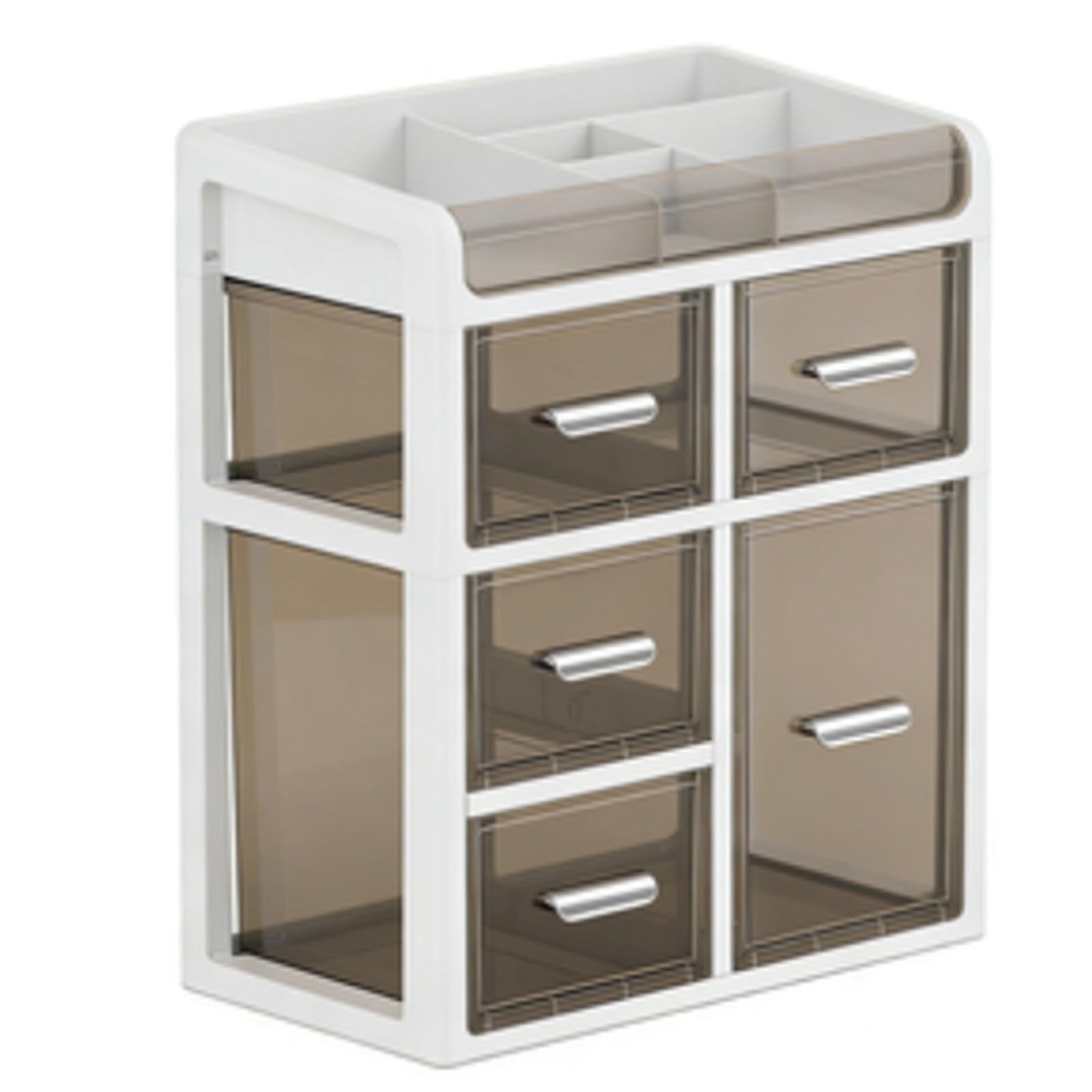 YUYTE Scatola Portaoggetti per Organizer da Scrivania a 5 Cassetti con Cassetti Trasparenti per Forniture per Trucco, Cancelleria per Ufficio, Scuola, Casa (Bianco e Trasparente)