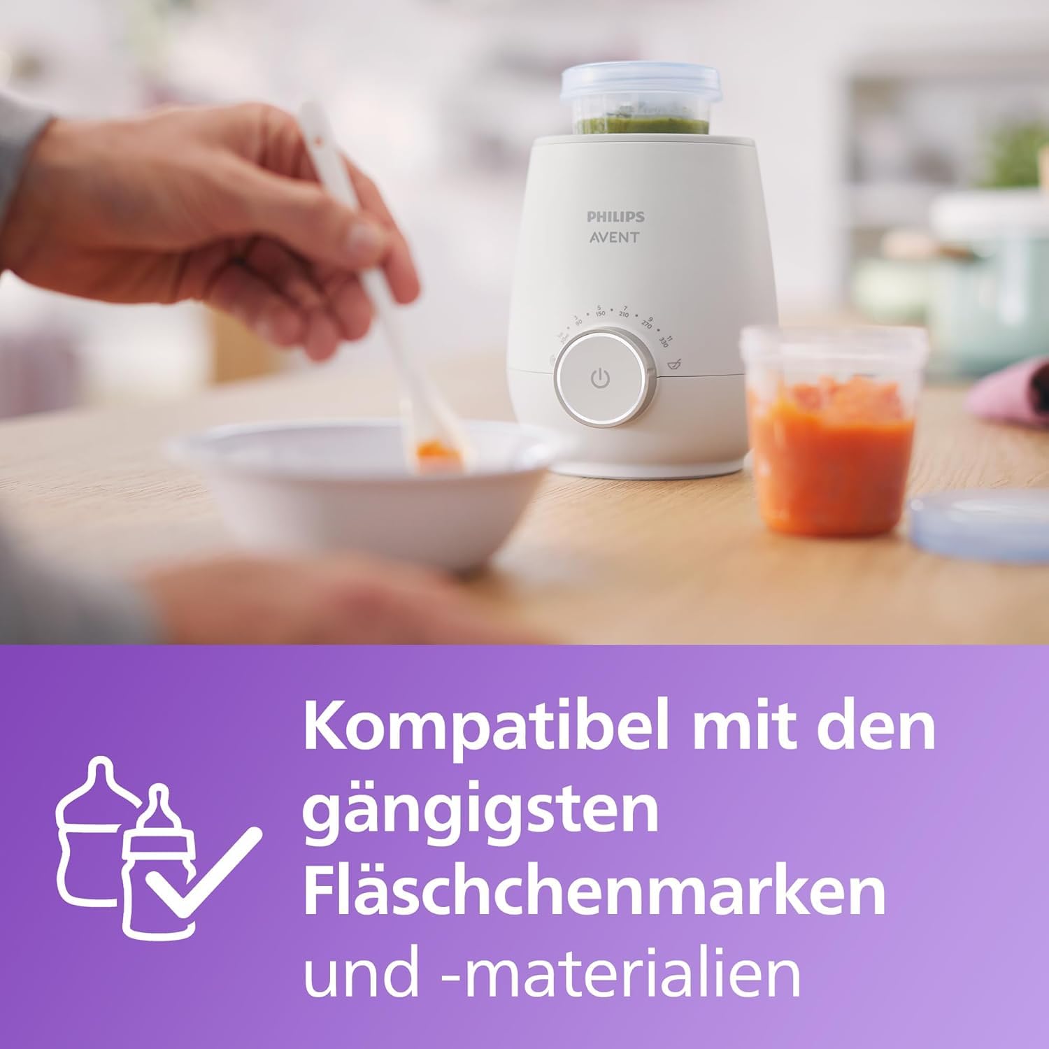 Set aus AVENT Schneller Premium-Fläschchenwärmer Modell SCF358/00 + Philips AVENT Babyflaschen Natural Response – Babyflaschen mit AirFree Ventil, 260 ml, BPA-frei (Modell SCY673/82)