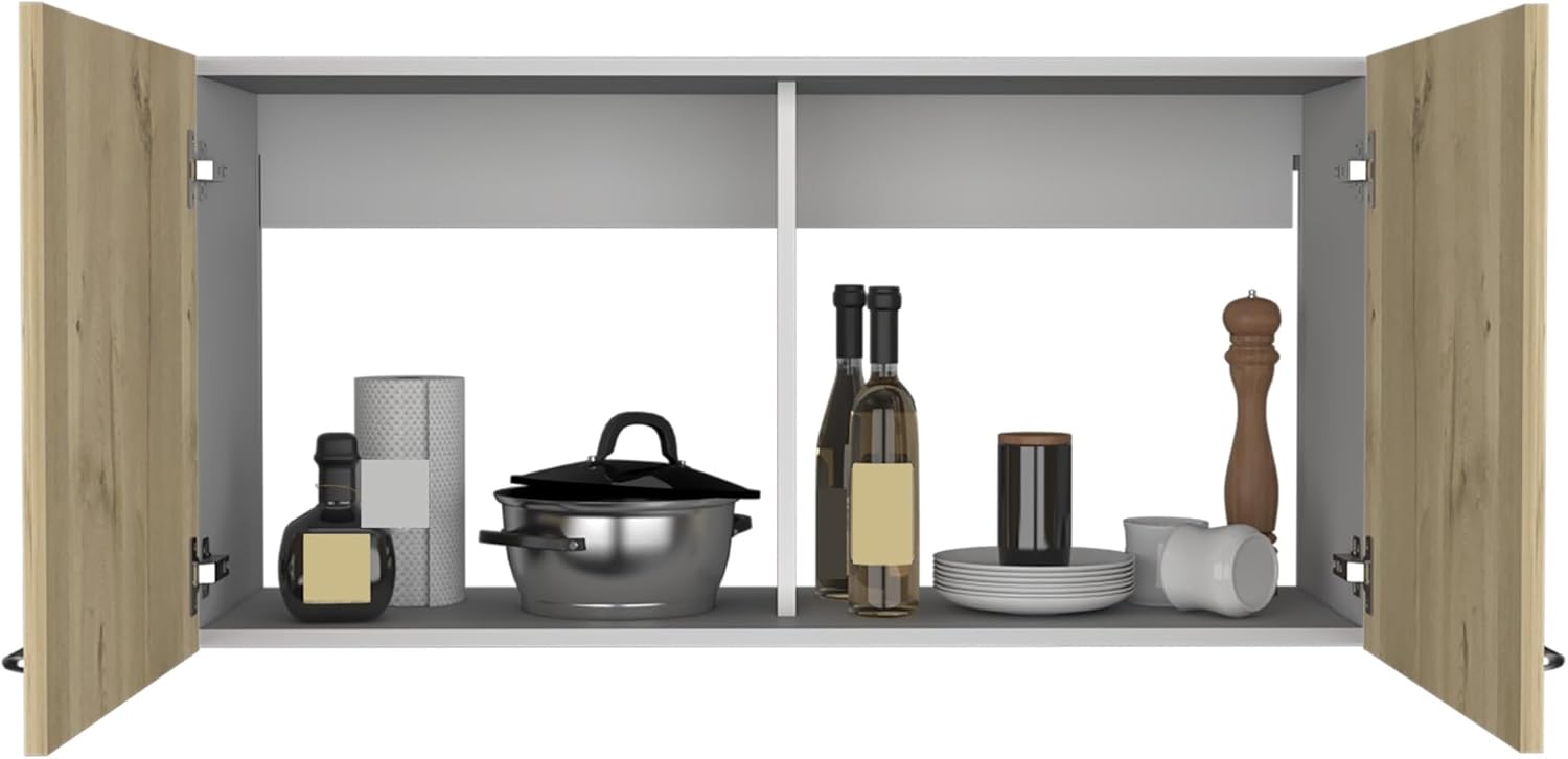 Modern Farmhouse Wall Cabinet, Two-Door Storage Cupboard with Internal Shelves, Stylish Rustic Organizer for Kitchen, Bathroom, Living Room, Space-Saving Solution