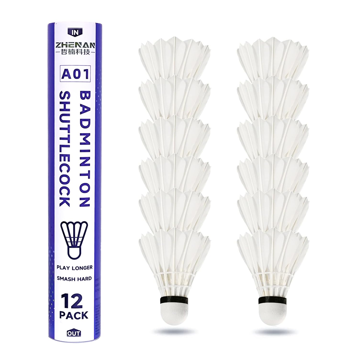 Photo 1 of ZHENAN Goose Feather Badminton Shuttlecocks,12 Pack Feather Badminton Birdies-Hight Speed Training Birdie Ball for Indoor and Outdoor Matches,Highly Stable & Durable Shuttle Balls