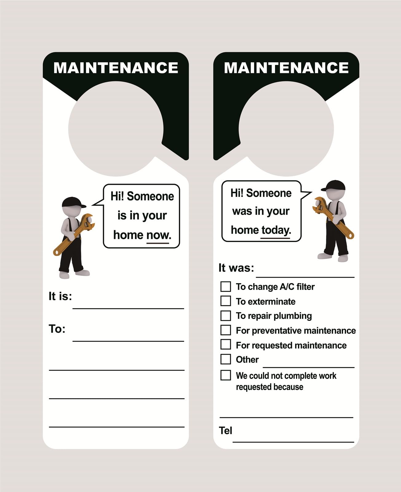 Maintenance Door Hanger Tags,30pcs 3.5x9.5inch Black Maintenance Door Hanger Plastic Tag for Apartment