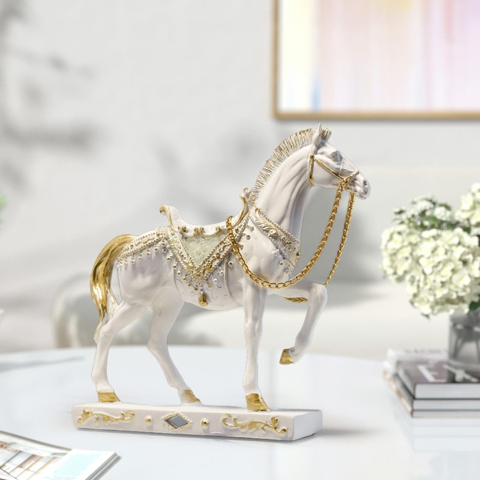 Regalos para Mujeres Estatua de Caballo decoración Arte estatuilla Ornamento Escritorio Escultura Resina Animal Decoración para estanterías