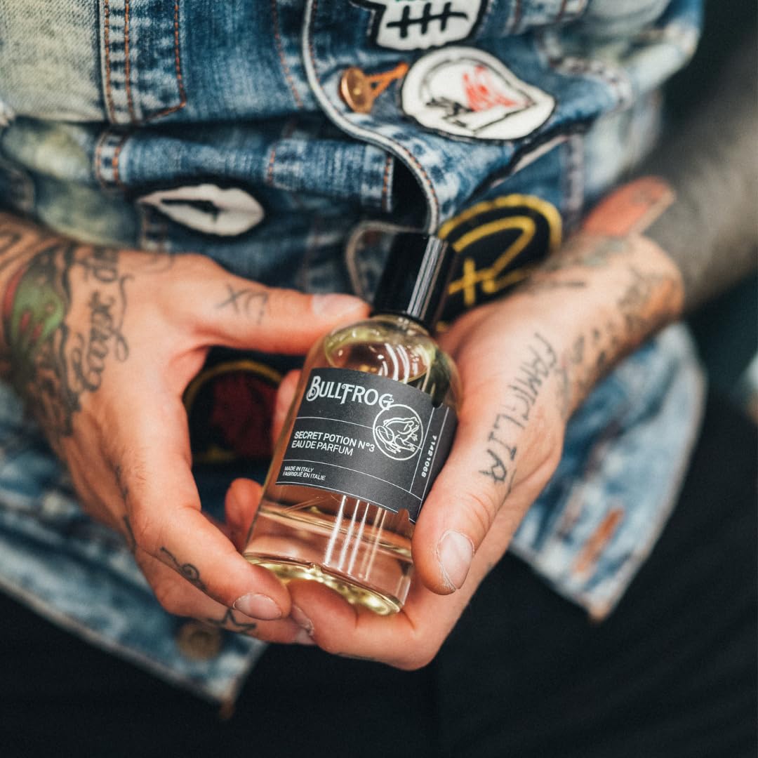 Bullfrog Eau De Parfum Secret Potion N.3 100ml - Parfum Homme - Notes de Bergamote, Rose de Damas, Ambre, Sauge, Clous de Girofle et Bois Précieux - Fabriqué en Italie