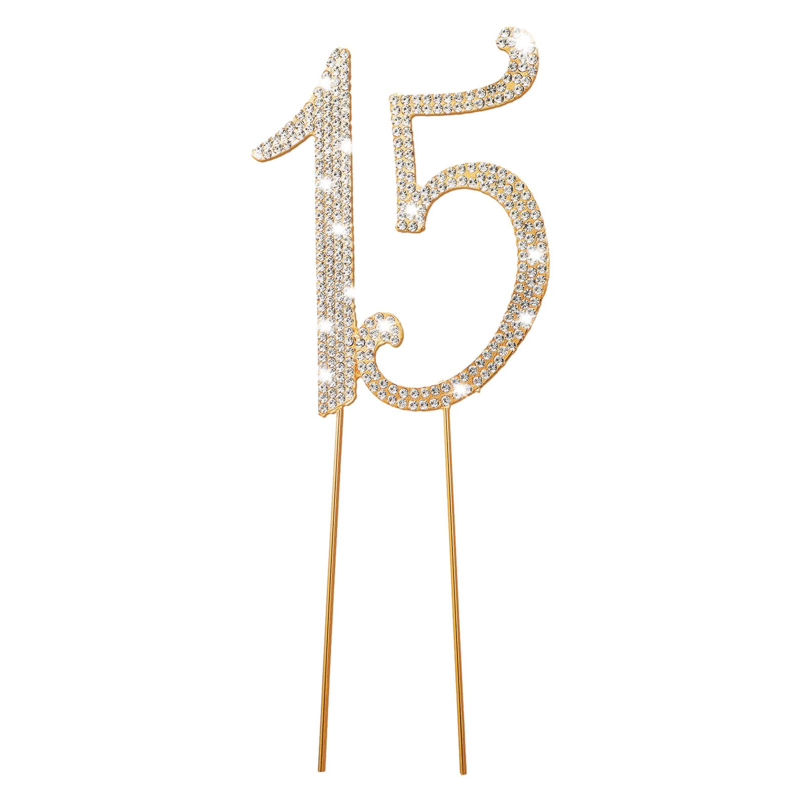 Xinjoduz 1 PCS 15 Cake Topper, Sparkly Bling Gold Cake Topper Crystal Rhinestones Birthday Cake Decoration for 15th Birthday or Anniversary Party(Gold)