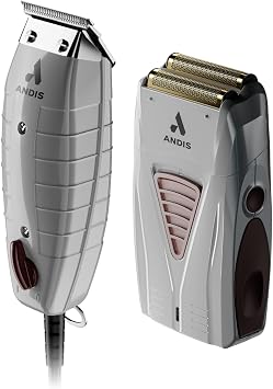 Andis 17270 T-Outliner Trimmer & Pro Foil Titanium Shaver Finishing Combo | Vintage full-metal design, 7,200 SPM low-noise motor, cord/cordless lithium-ion, beard trimmer & foil shaver