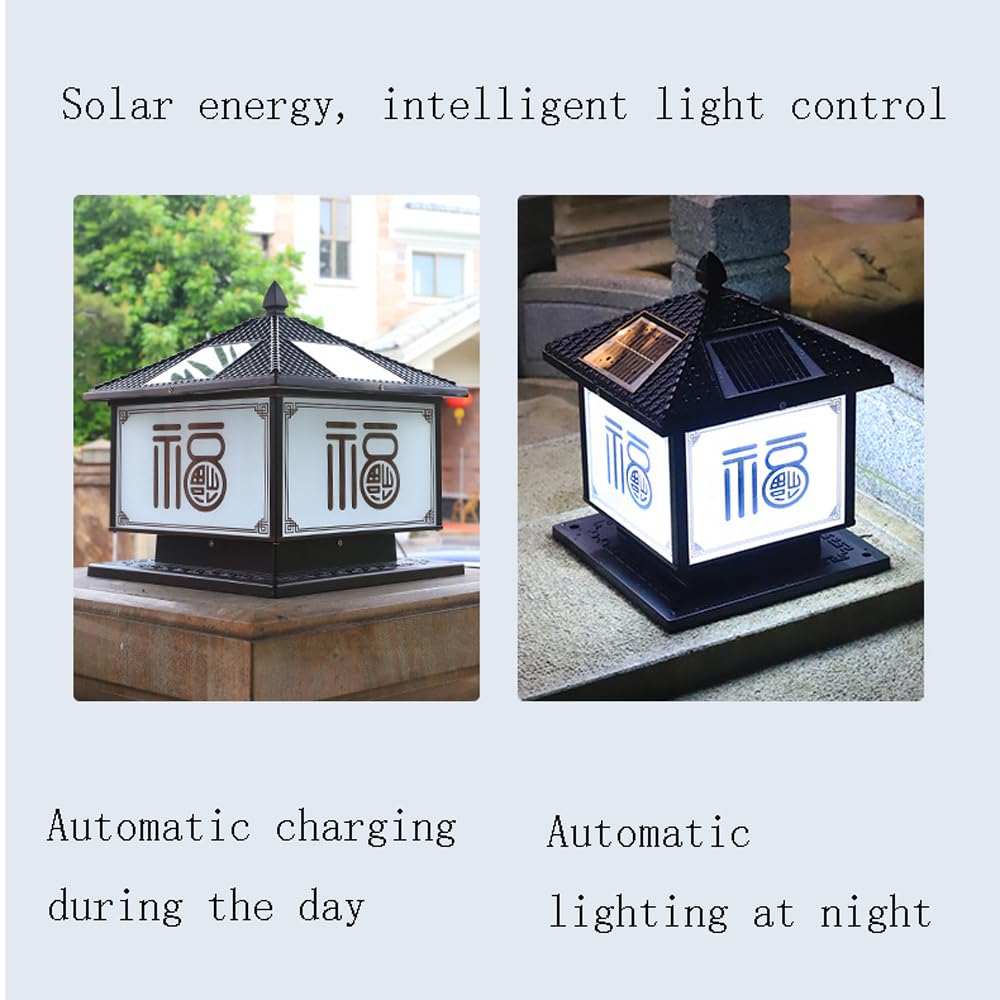 Lámpara Solar China para Postes, Luces para remates de columnas de Villas, Pantalla de Vidrio Impermeable, luz de Pilar para Patio o portón de Alto Brillo para Exteriores, luminari