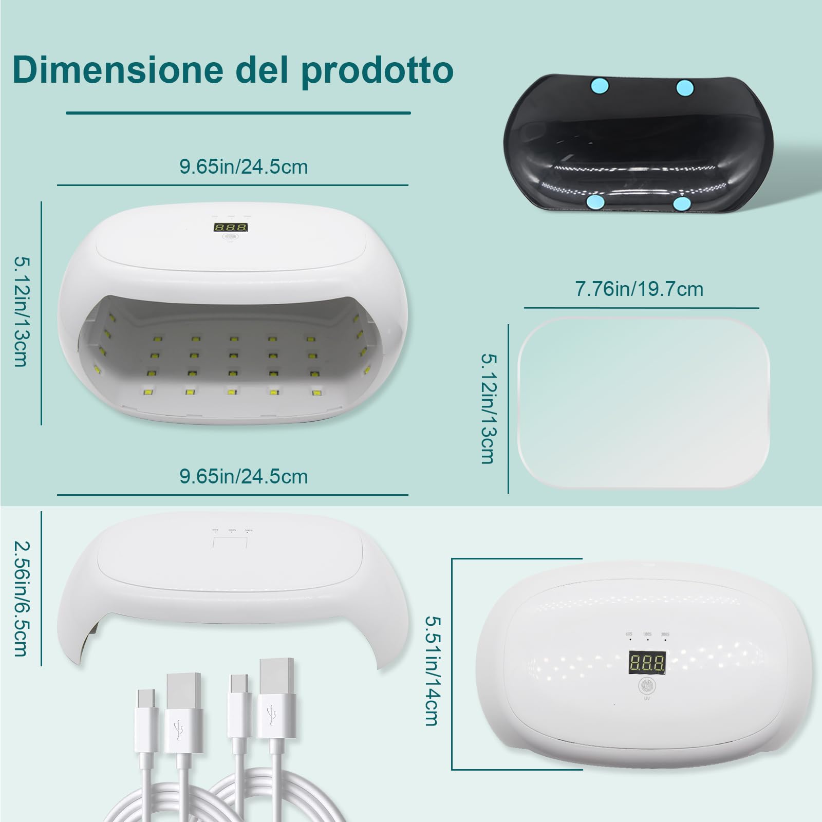 Luce UV in Resina Lampada per Polimerizzazione a Facciale, 60w/Stile 2, 3 Timer, LED, Bianco