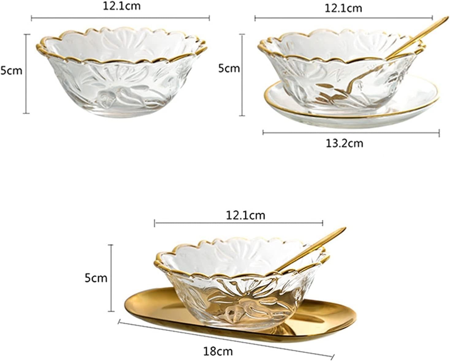 Saladier Bol à fruits, saladier, bols en verre Fournitures de vaisselle nordiques Bol à fruits en verre écologique avec incrustations dorées Bol à dessert Bol à salade Bols à bonbons(Bowl Only)