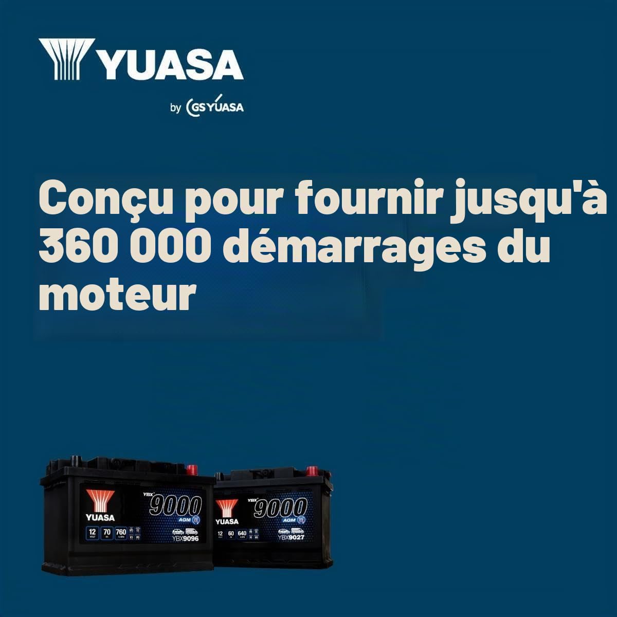 Yuasa YBX9096 Batterie voiture 12 V 70 Ah 760 CCA AGM Start Stop Plus