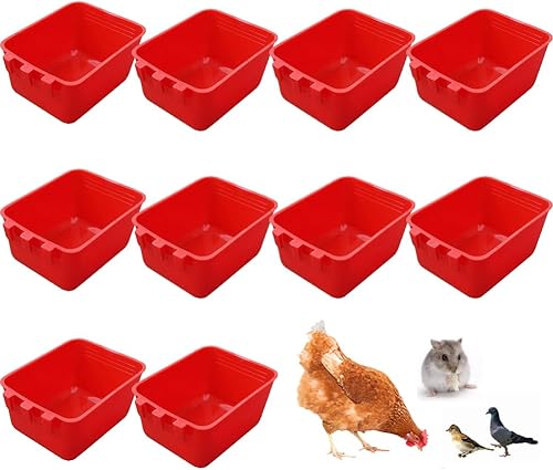 Paquete de 10 tazas cuadradas para pájaros, comedero para pájaros colgantes, bebedor de plástico, bebedero de jaula de codorniz, cuenco de
