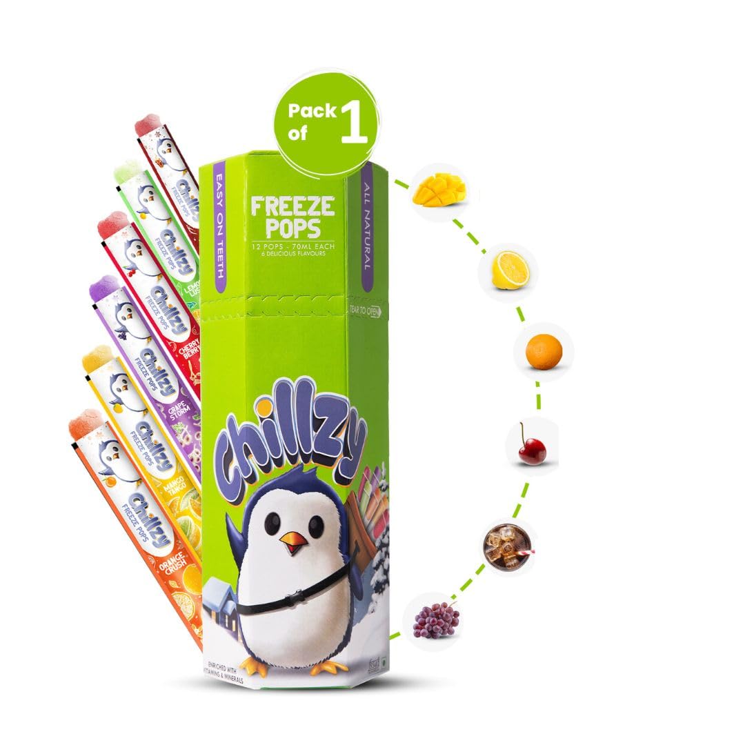 Chillzy Freeze Pops - All-Natural Ice Pops - 2 x 6 Flavors | Teeth Friendly - 70ml Each - 1 Pack | Teeth Friendly | Fun & Colorful Packaging | Perfect for Parties and Gatherings. (B0C8HN91KH) Amazon Price History, Amazon Price Tracker