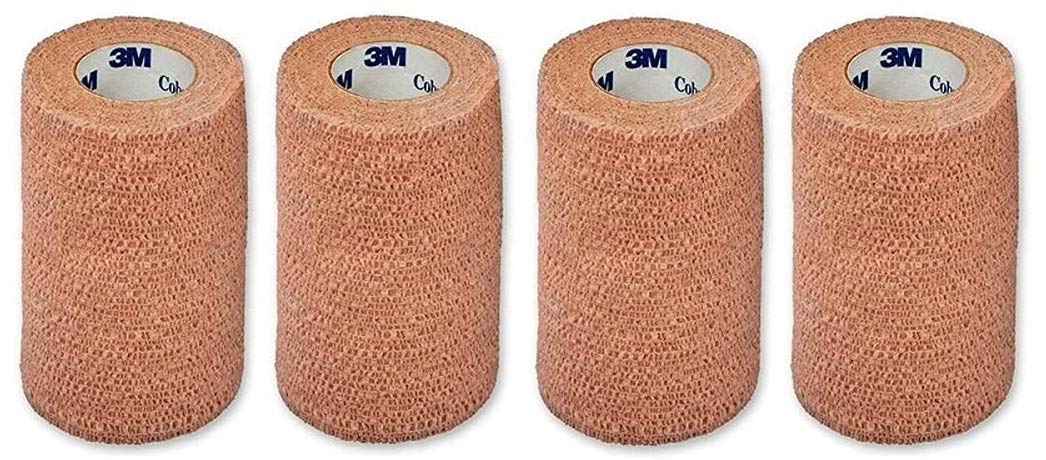 3M Coban Self-Adherent Wrap 1584, 4 inch x 5 Yard (100mm x 4,5m), Non-Sterile, Tan - Paсk of Fоur