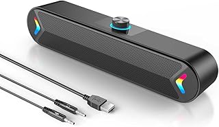 LENRUE Computer Speakers, USB-Powered PC Speakers for Desktop Computer Laptop,3.5 Aux-in, with Lights, Plug and Play (Light-Black)