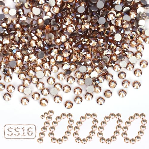 Image of 10000PCS Golden Shadow Rhinestones Bulk, Flat Back Crystal Glass Stone Round Gems,SS16, 3.8-4.0mm