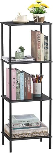 melos Estantería de 4 niveles, estantería clásicamente alta, organizador de almacenamiento, estante moderno para dormitorio, sala de estar y oficina
