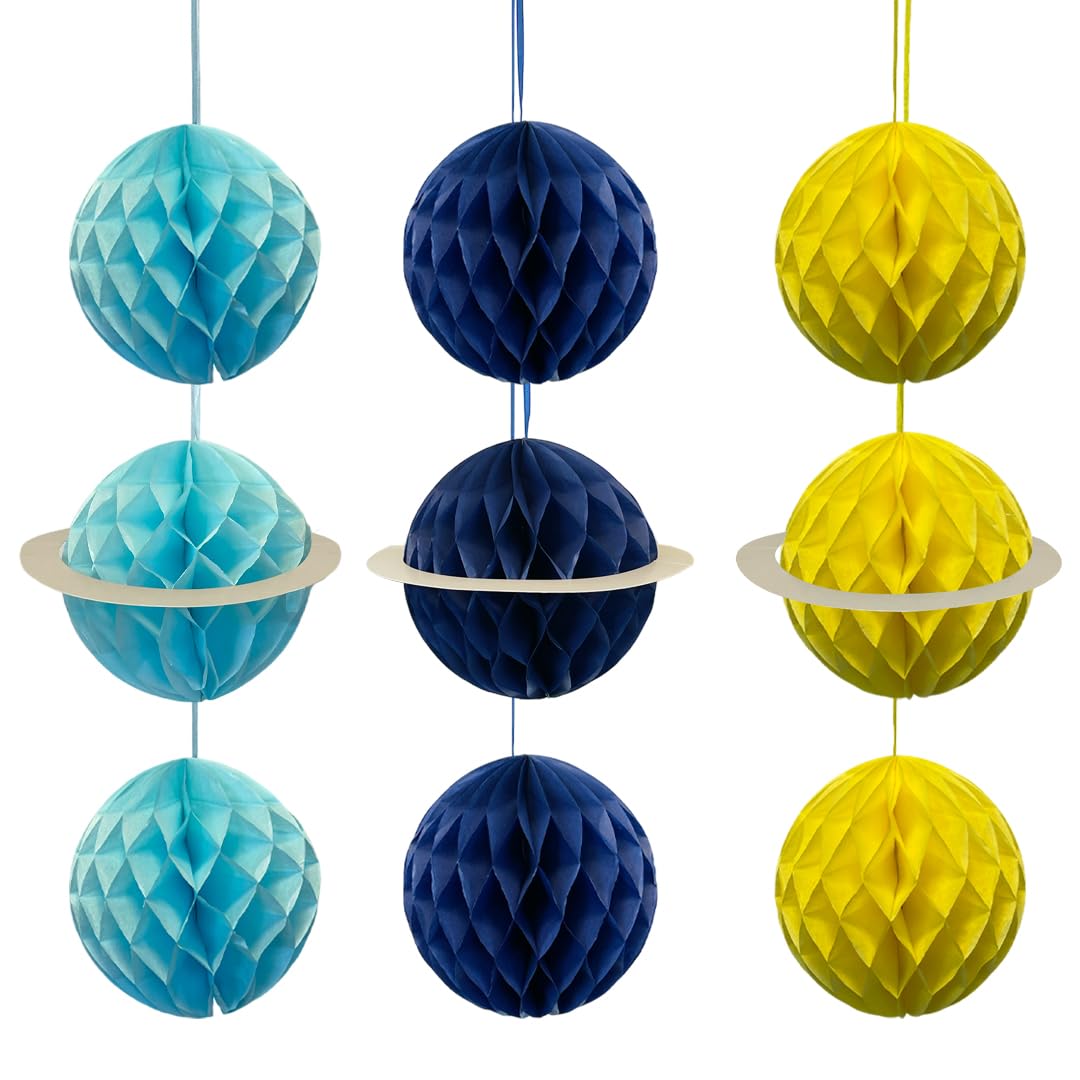 Totely Paper Planet Decoration, 3D Colourful 9 Hanging Planets, Solar System Paper Honeycomb Lanterns for Space Themed Party Decorations Science Birthday
