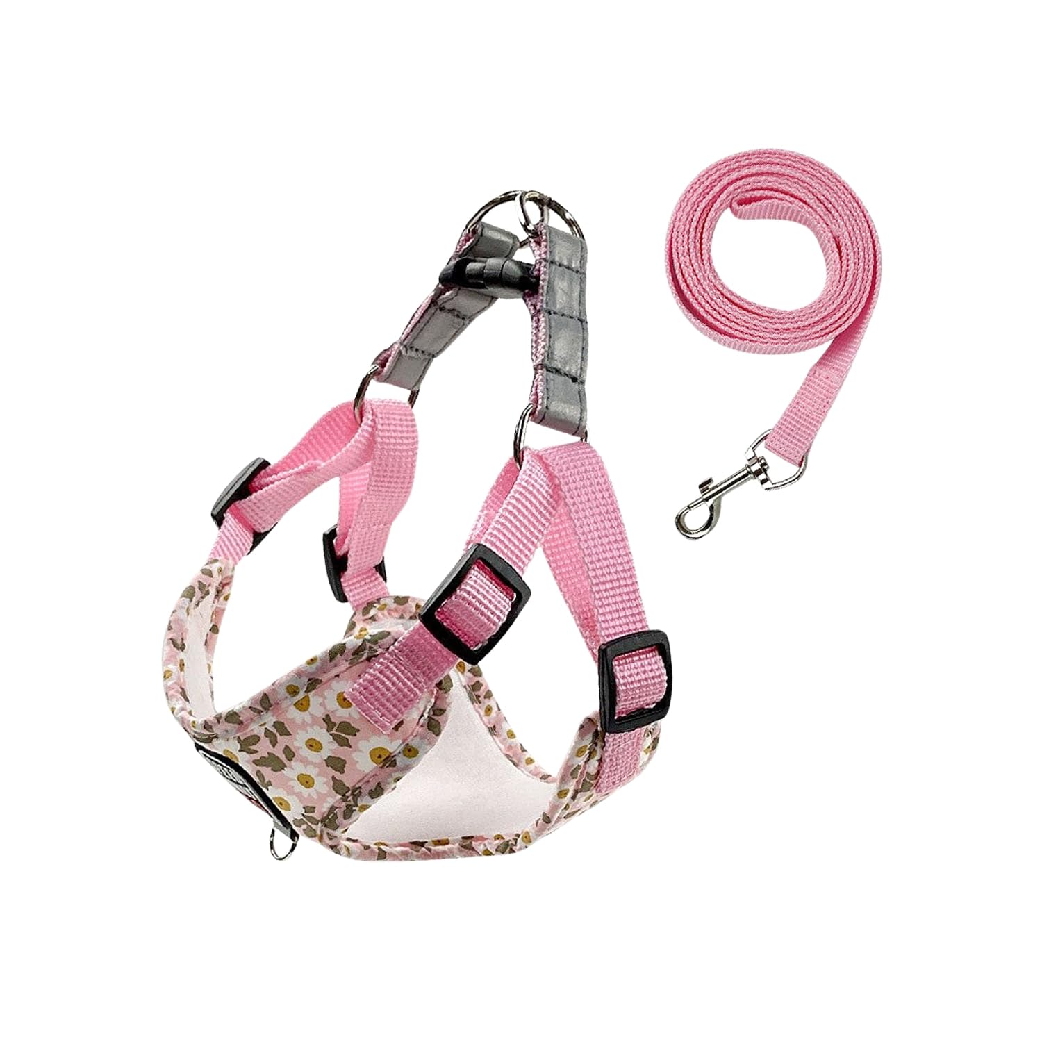 BT Bear Dog Harness and Lead Set,Daisy Flower Adjustable Soft Small Dog Vest Harness,Breathable Pet Harness for Cats Puppy Small Dogs(Pink,M)