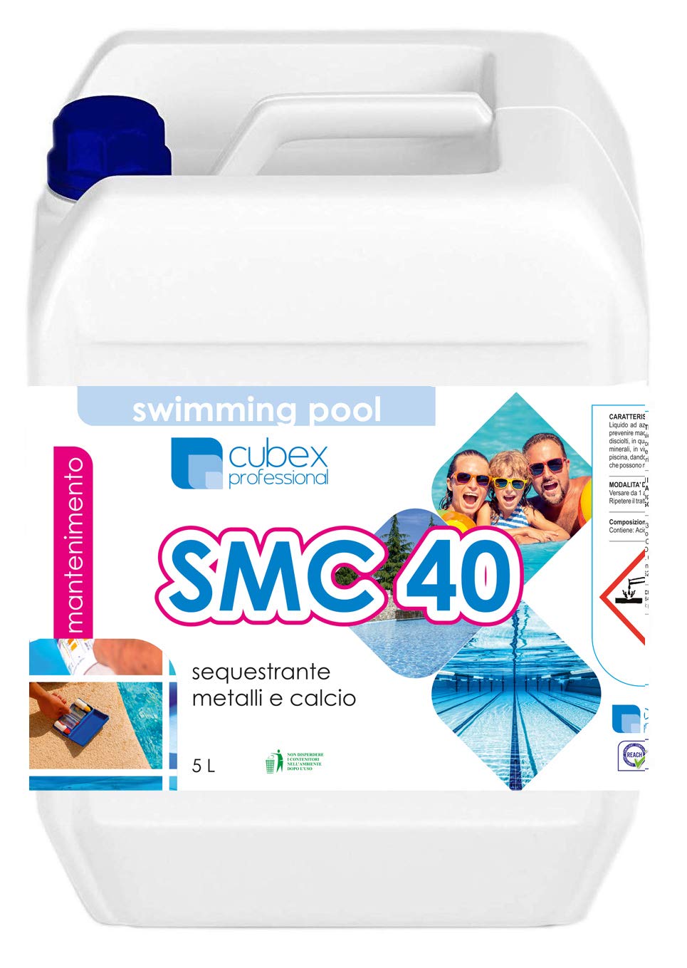 cubex professional SMC40 5 L - Secuestrante y quelante para piscinas | Previene incrustaciones y manchas de metales | Tratamiento antical y antihierro | Alta eficacia Made in Italy