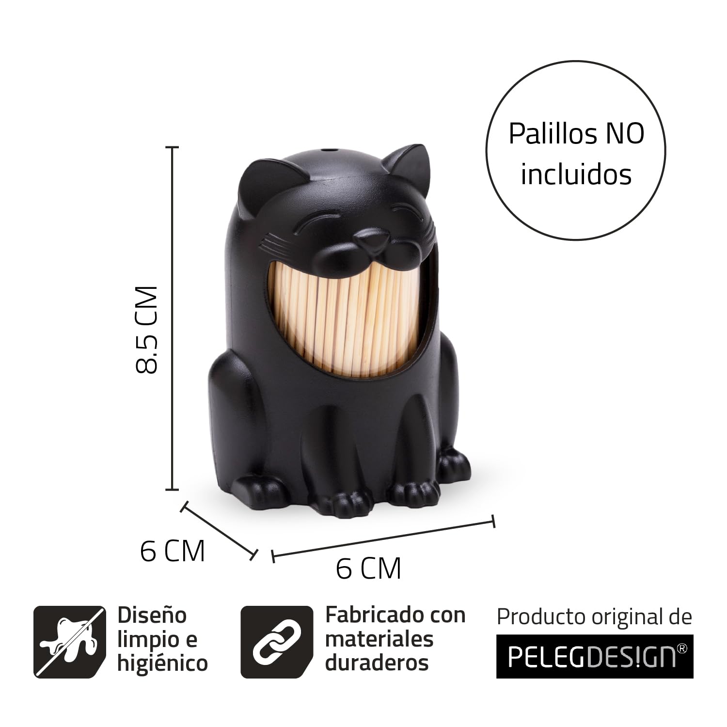 PELEG DESIGN Pickitty Dispensador de Palillos – Porta Palillos de Dientes con Forma de Gato, Decoración de Mesa Divertida, Regalo Original de Cocina y Accesorio para Fiestas