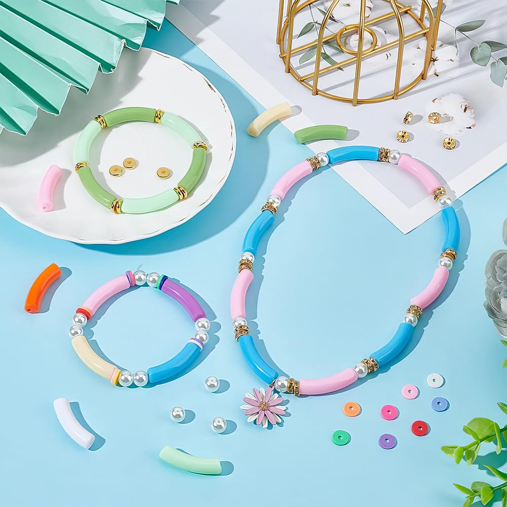 PandaHall 110 stuks gebogen buiskralen van acryl, dikke noedelschuif kralen, lange gebogen bamboekralen voor het maken van armbanden en armbanden
