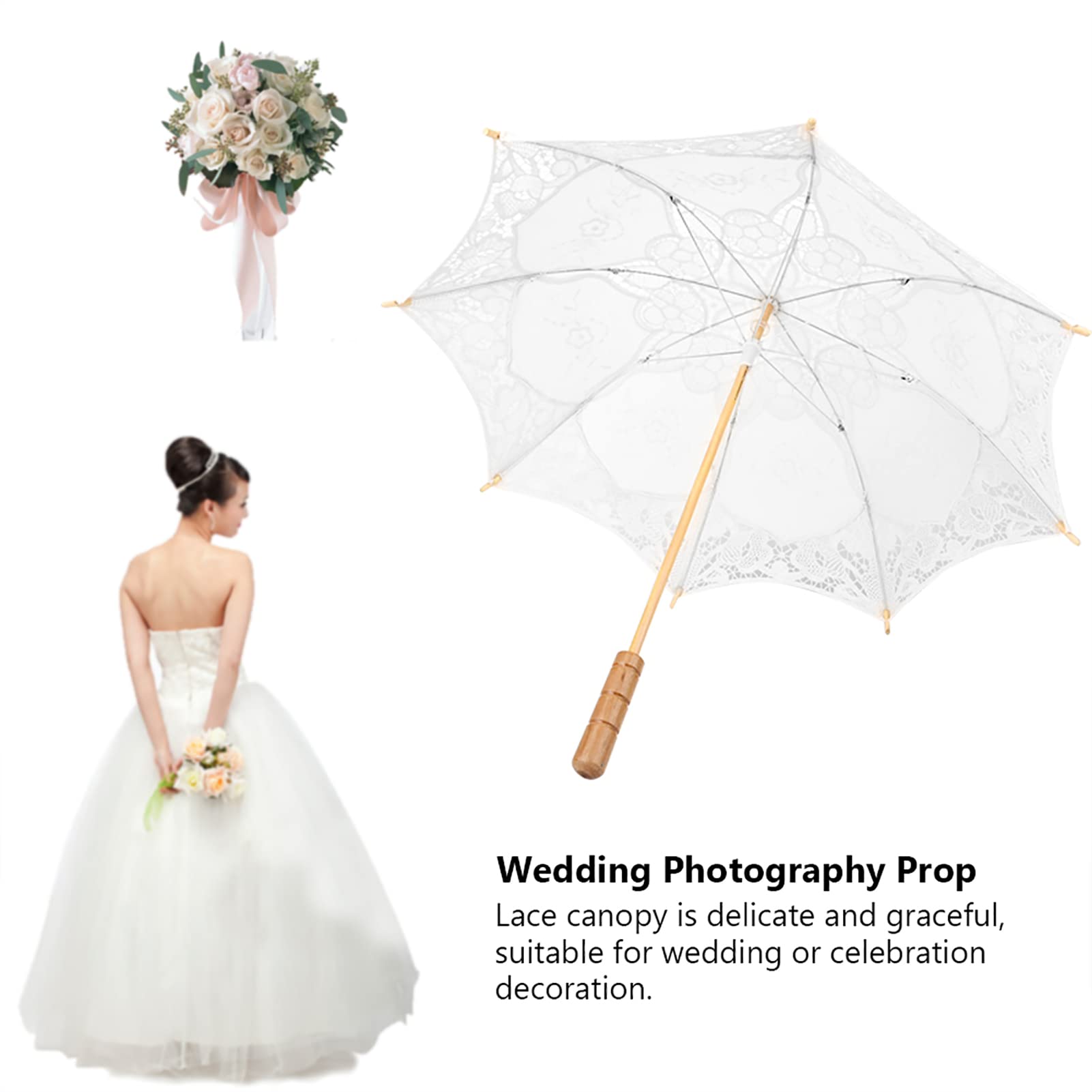 AYNEFY Ombrello da sposa, ombrello da sposa, in cotone, per matrimoni, balli, fotografie, oggetti di scena