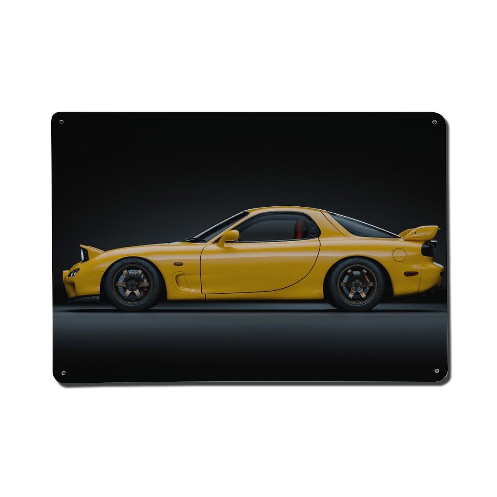 JDM Car Yellow RX-7 FD3S Japanese Racing Car Metal Tin Sign Plaque Wall Decor for Cafe, Club, Garden Metal Poster 8x12Inch