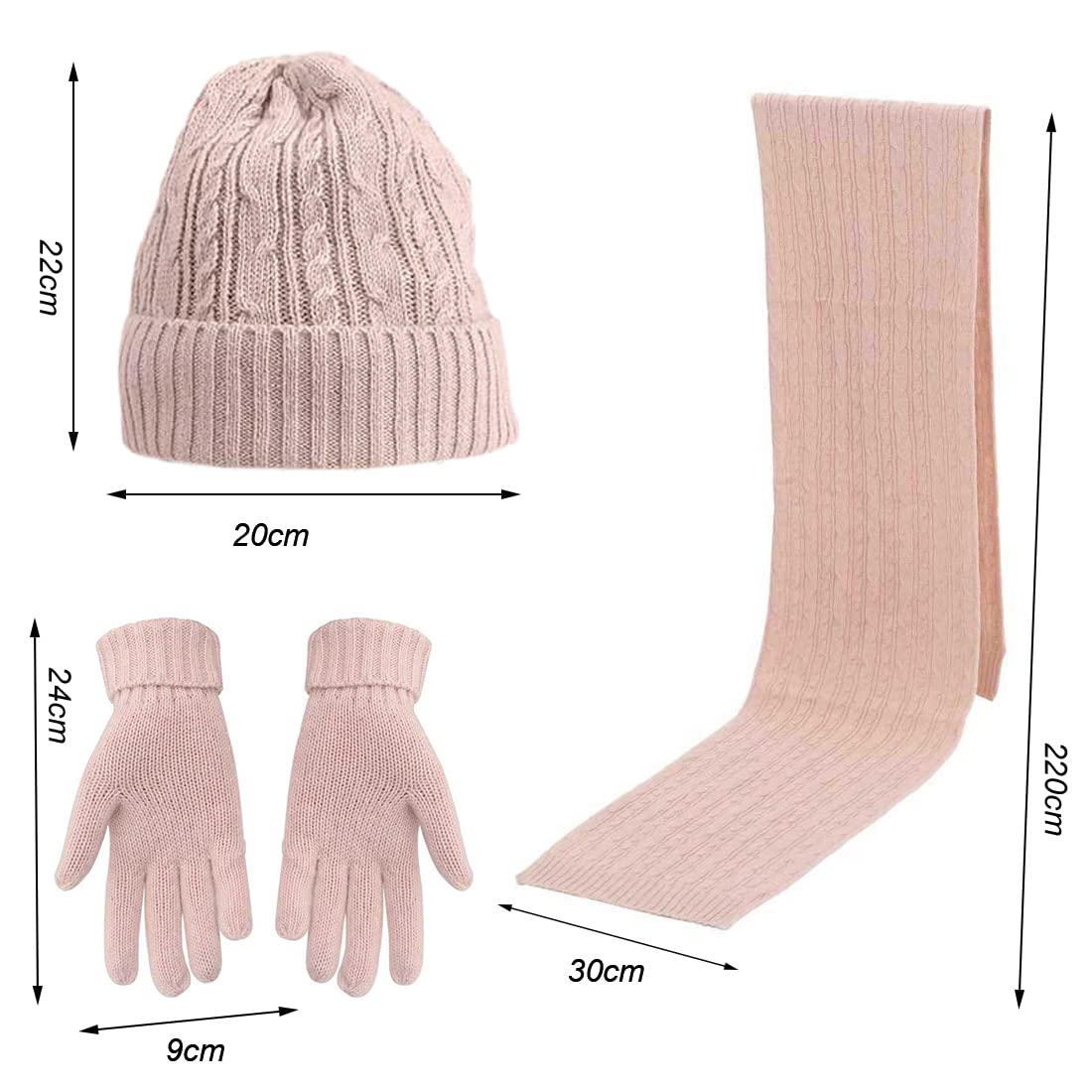 Warmiehomy Mütze, Schal & Handschuh-Sets für Frauen Damen Weiche Warme Gestrickt Langer Schal 3 in 1 Winter Dickes Strickset für Skifahren Draußen Einkaufen Angeln Cmping