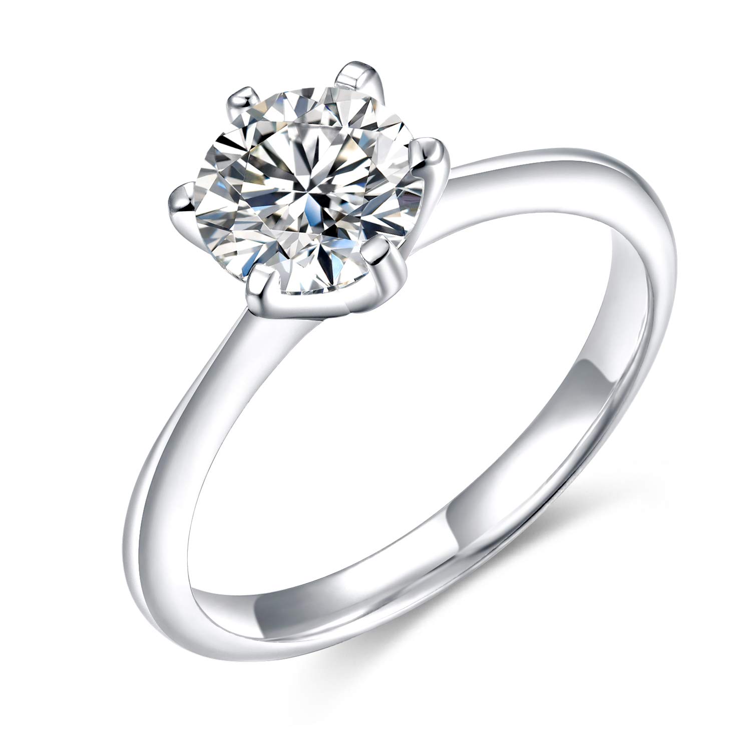 SOMEN TUNGSTEN925 Sterling Silver 1 Carat Solitaire Round CZ Engagement Wedding Band Classic Six Prong Ring Size 3-13
