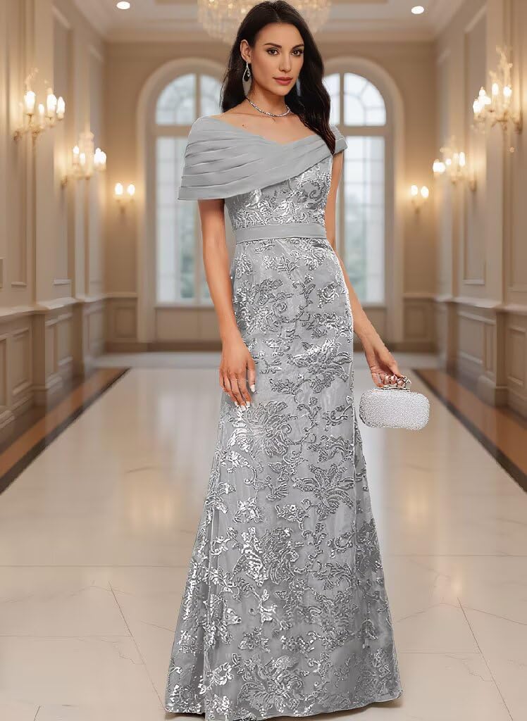 Sequin Laces Mother of the Bride Dresses Off The Shoulder Chiffon Prom Dress Mermaid Evening Gowns for Wedding