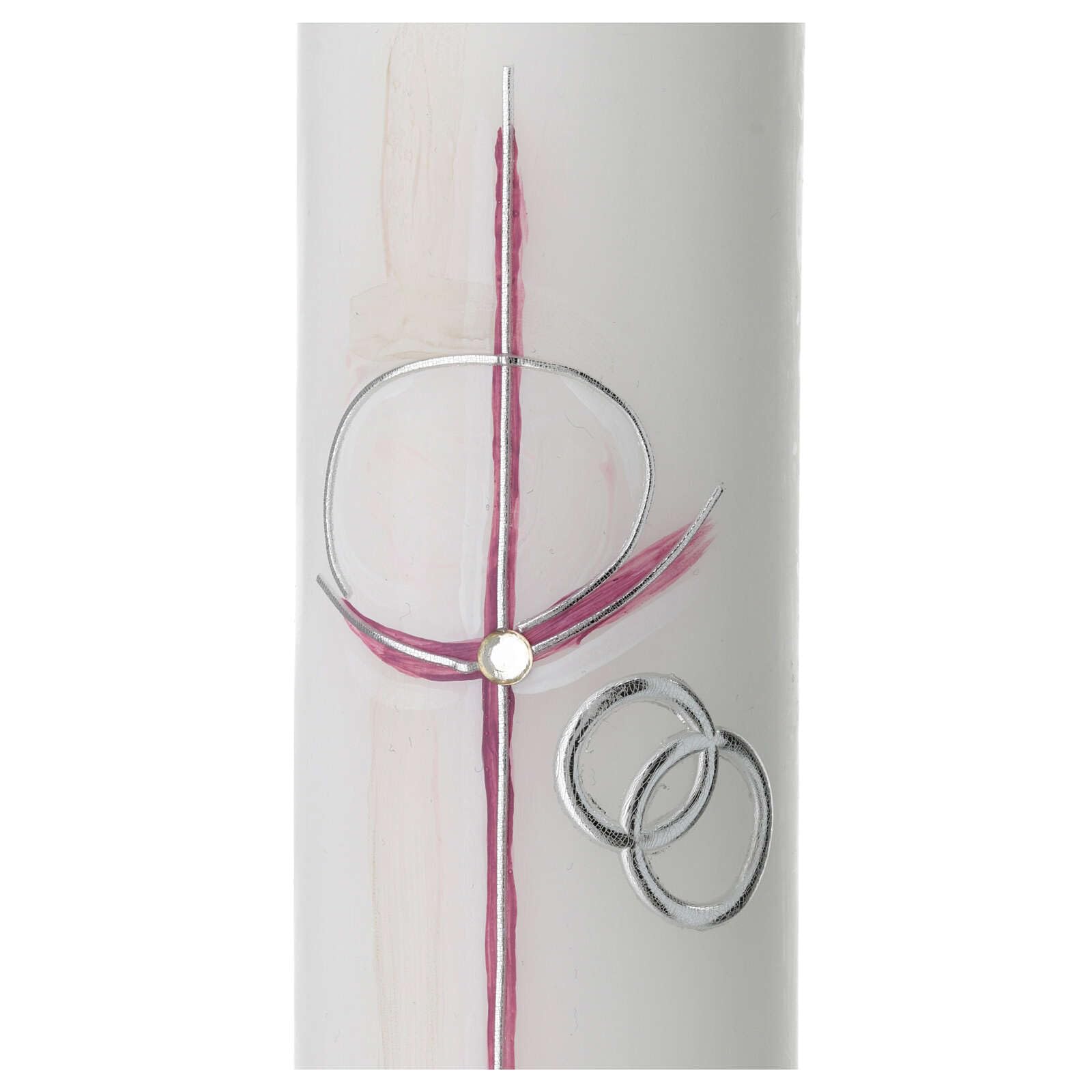 Candle with Pink Cross and Intertwined Rings 26.5x6 cm