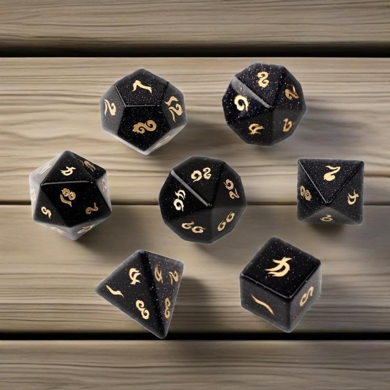 Dés en pierre d'or bleue – Dés sculptés à la main en pierre précieuse D4 D6 D8 D10 D12 D20 en centile ou 7 pièces polyédriques pour jeux de rôle DND et de table (combinaisons)