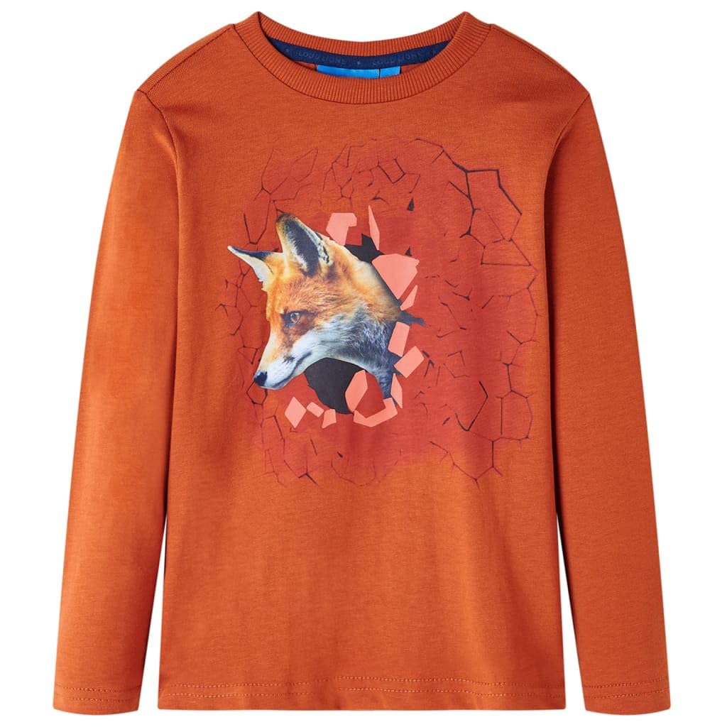 Vidaxl Unisex Kids Rust Kids' T-Shirt With Long Sleeves Kids' Tops T Shirt Fox Print Light 116