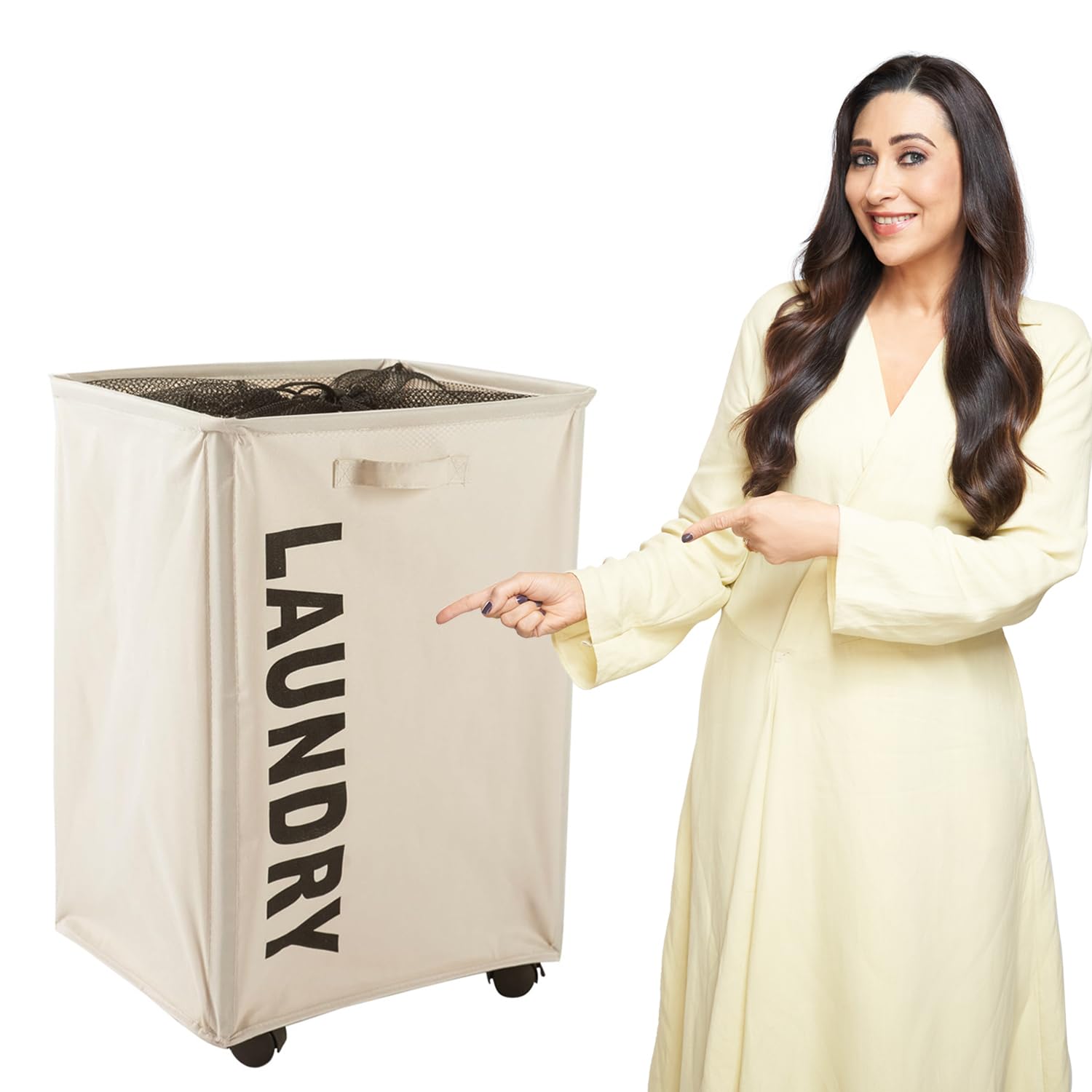 Sponsored Ad - HOKIPO Large Laundry Basket Foldable Hamper With Wheels, Cream (AR-4858-CRM)