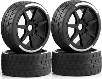 1/7 1/8 RC On Road Racing Rubber Tire & Nylon Wheel 17mm Hex for ARRMA 1/7 | Compatible with ARRMA 1/7 Felony Infraction FS Racing Mustang Model GT KM Rally 1/8 HongNor X3GT Serpent 4PCS, Black