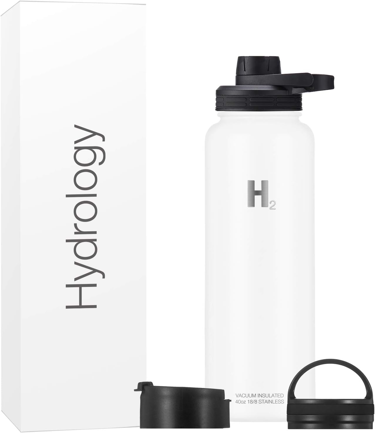 H2 Hydrology Adventure Water Bottle with 3 LIDS | Double Wall Vacuum Insulated Stainless Steel Wide Mouth | Sports Hot & Cold Leak Proof Sweat Free Thermos : Home & Kitchen