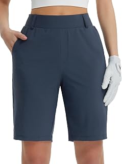 Women's Golf Shorts 9'' Knee Length Stretch Bermuda Long Shorts Belt Loops Pockets Casual Work UPF 50+