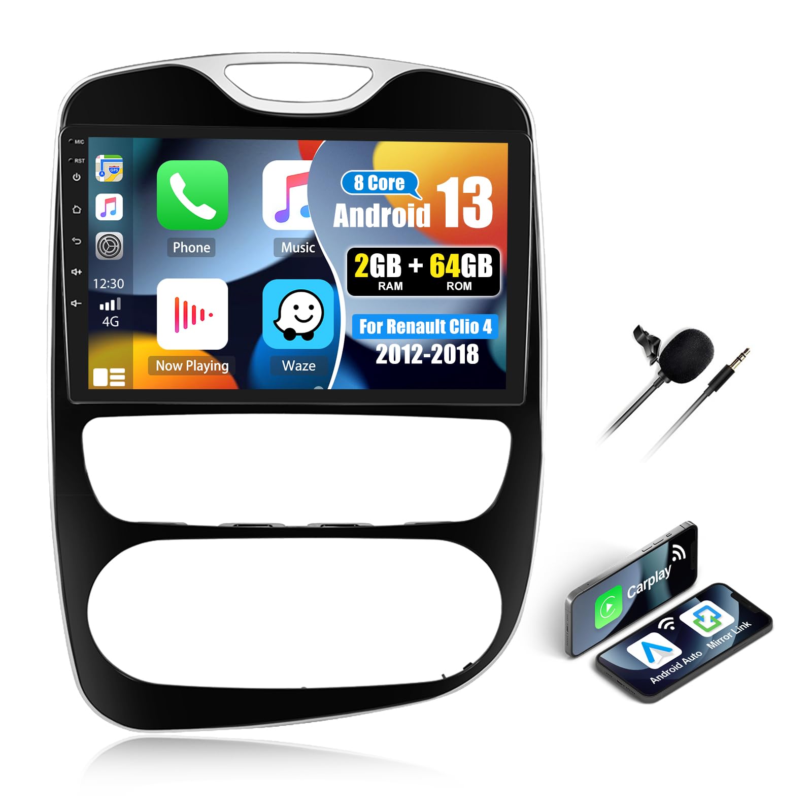 Autoradio Clio 4 Autoradio Android 13 Pour Renault Clio 4 (2012-2018) - 10 Pouces Carplay Sans Fil, Android Auto, GPS, Caméra Recul Ecran Clio 4 Carplay